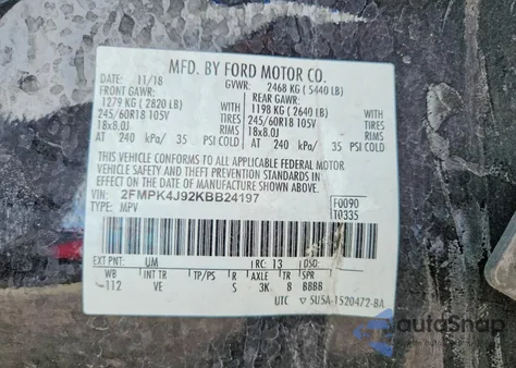 2019 Ford Edge Sel from USA, damaged, VIN 2FMPK4J92KBB24197